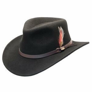 Scala Men's Black Crushable 100% Wool Felt Outback Fedora Hat